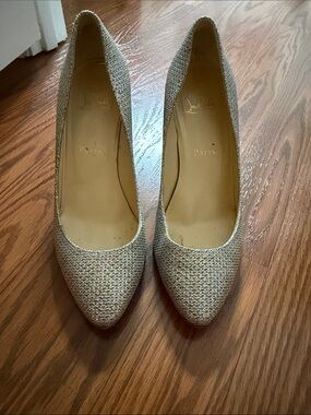 Christian Louboutin Champagne Textured Pointed-Toe Pumps